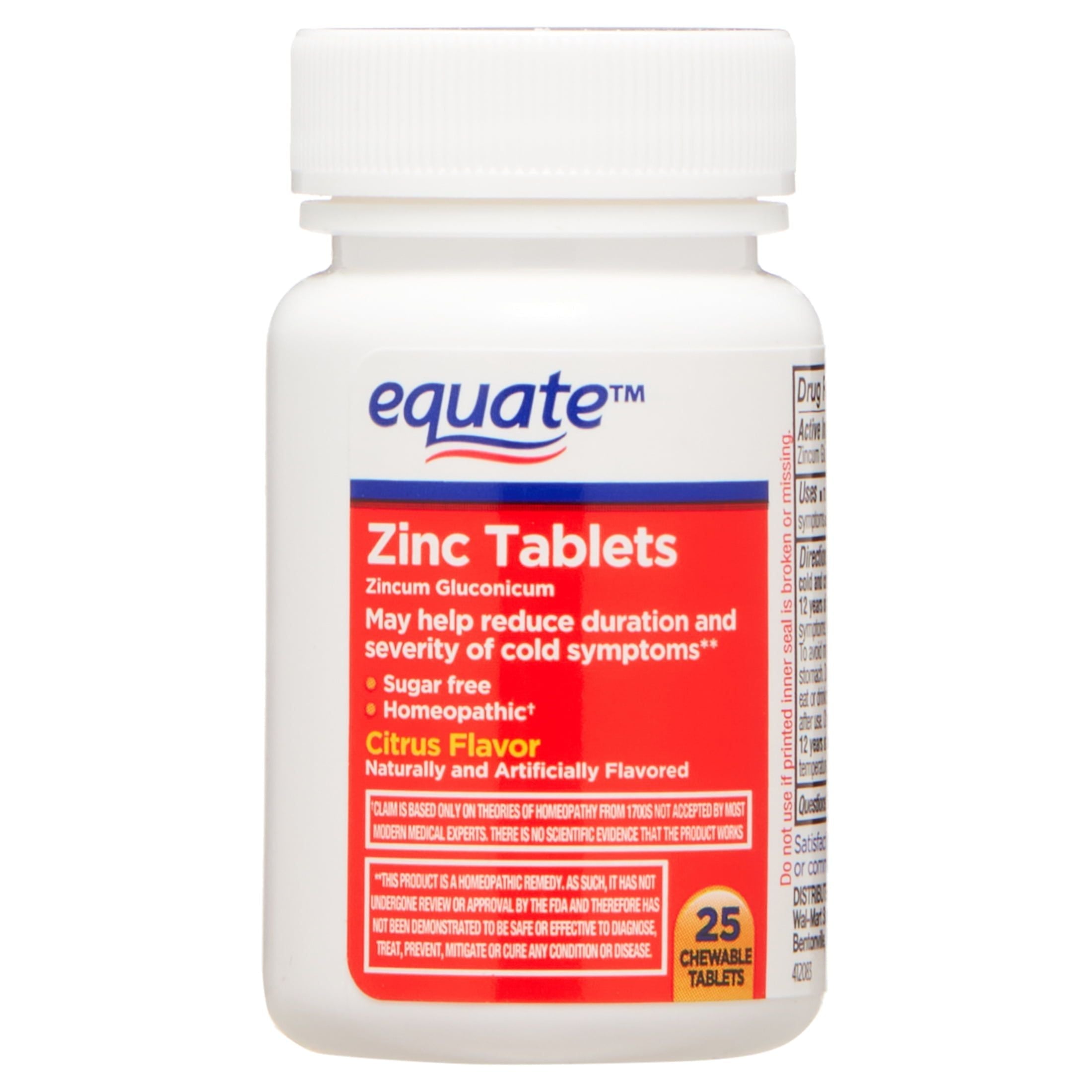 Equate Zinc Chewable Tablets; Citrus Flavor; 25 Count EasyOptionXY LLC