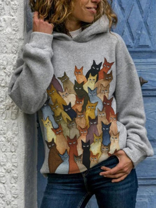 Cat animal print hoodie Pi-Mart