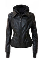 Women's Hood PU Leather Jacket THRIXINE