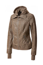 Women's Hood PU Leather Jacket THRIXINE