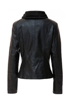 Women's Hood PU Leather Jacket THRIXINE