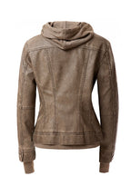 Women's Hood PU Leather Jacket THRIXINE