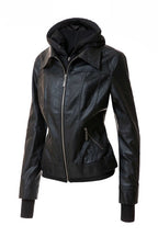 Women's Hood PU Leather Jacket THRIXINE