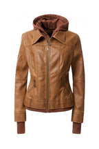 Women's Hood PU Leather Jacket THRIXINE