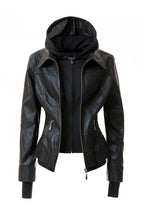 Women's Hood PU Leather Jacket THRIXINE