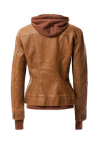 Women's Hood PU Leather Jacket THRIXINE