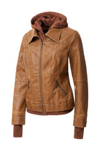 Women's Hood PU Leather Jacket THRIXINE