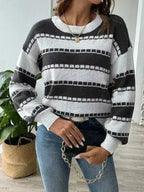 Striped Round Neck Long Sleeve Sweater - SJB-DIAMOND ELITES