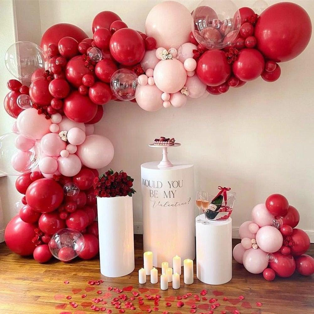 177Pcs Matte Pastel Pink Ruby Red Balloon Garland Kit Set For Valentine Wedding Balloons Home Party Decors Bridal Showers Red Ballons for Girls Birthday Party Stevvex