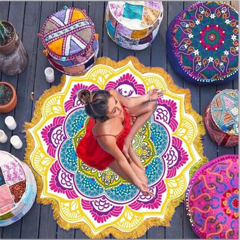 Polygon Printing Tassel Round Bath Towel Yoga Mat Pi-Mart