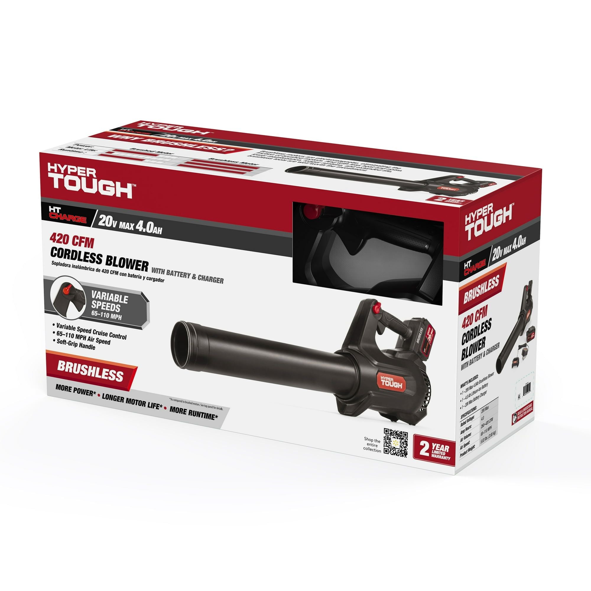 Hyper Tough 20V Max 110 mph 420 Cfm 4.0Ah Brushless Handheld Battery Blower, HT22-401-03-01 EasyOptionXY LLC