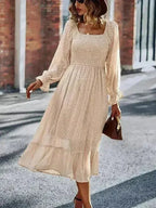 Smocked Long Sleeve Dot Dress – Flirty & Feminine Style