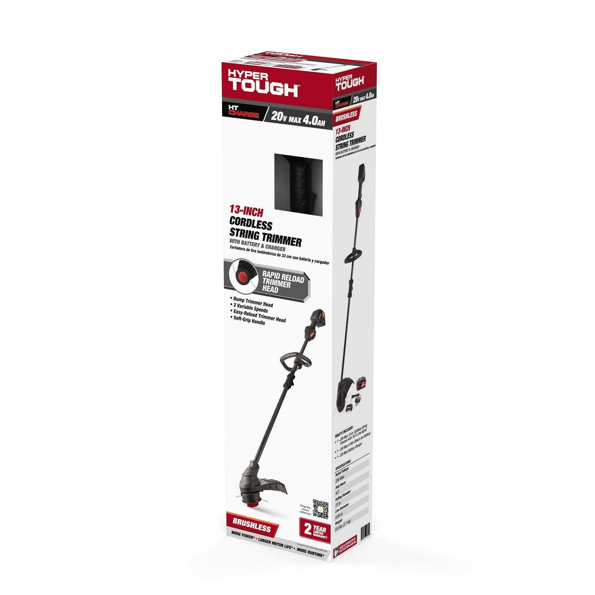 Hyper Tough 20V 13" Brushless String Trimmer with Rapid Reload Trimmer Head, HT22-401-03-02 EasyOptionXY LLC