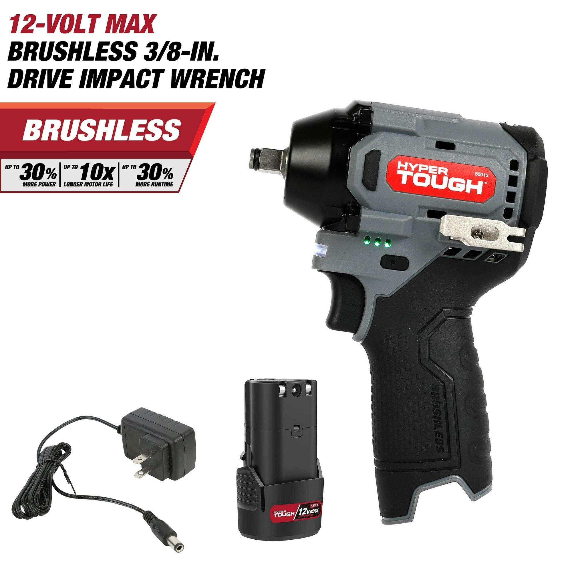 Hyper Tough 12V Max Lithium-Ion Brushless Impact Wrench with 2.0Ah Battery and Charger, 80013, New