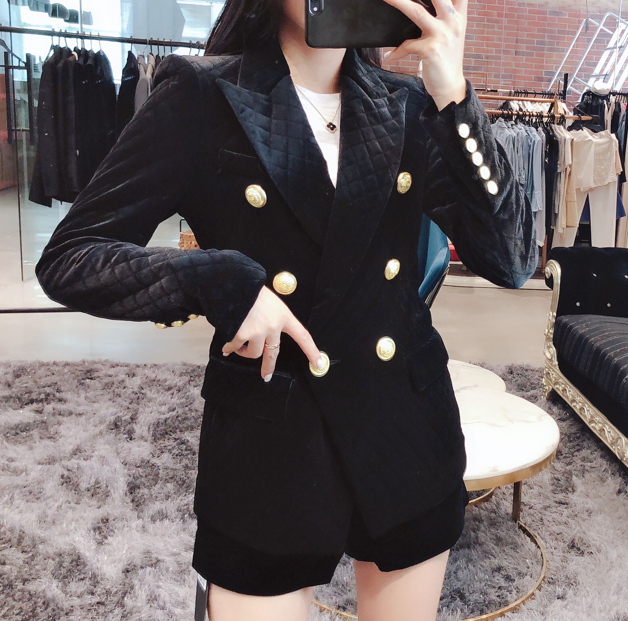 Velvet diamond retro small suit women Pi-Mart