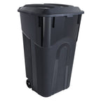 Hyper Tough 32 Gallon Wheeled Heavy Duty Plastic Garbage Can, Attached Lid, Black