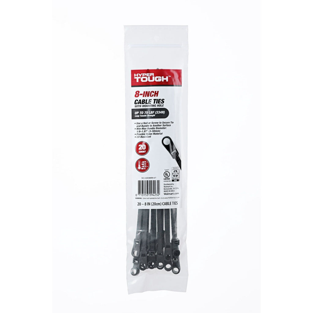 Hyper Tough 8inch Mounting Cable Tie Black 20Pcs EasyOptionXY LLC