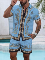 3D Digital Printing Men's Casual Loose Shirt Shorts