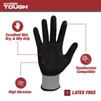 Hyper Tough Performance Grip Gloves, ANSI, Nitrile, Nylon, Spandex, Gray, Medium