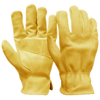 Hyper Tough Cowhide Leather Work Gloves, Size Large, Golden Color