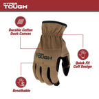 Hyper Tough Cotton Duck Canvas Utility, Unisex Work Gloves, Brown, Medium, HT88981-23