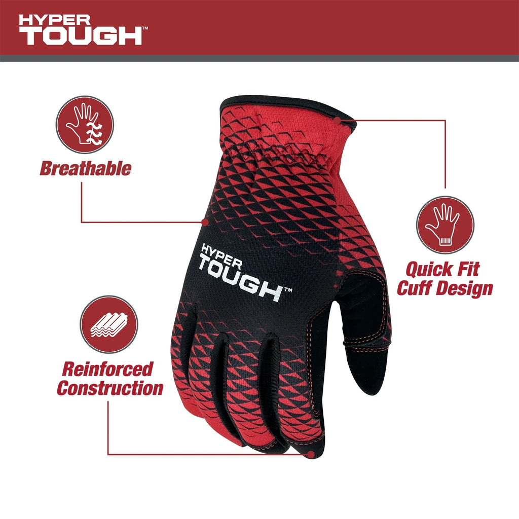 Hyper Tough All Purpose Performance Work Gloves, Synthetic Leather, Black and Red, Adult, Unisex, Medium EasyOptionXY LLC