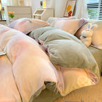 Nordic Striped Coral Fleece Duvet Cover Flannel Sheet Cover Three-piece Set Pi-Mart