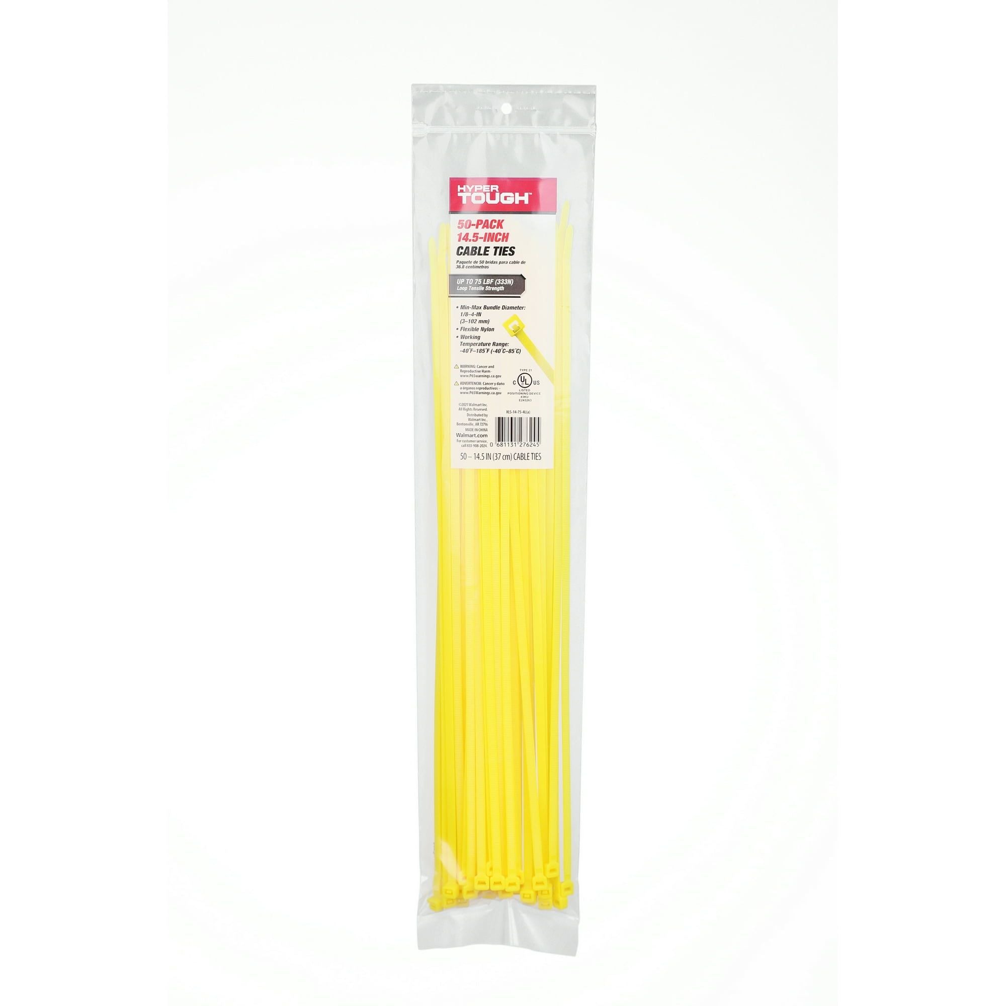 Hyper Tough 14.5 inch 75lb Yellow Cable Ties 50 Count