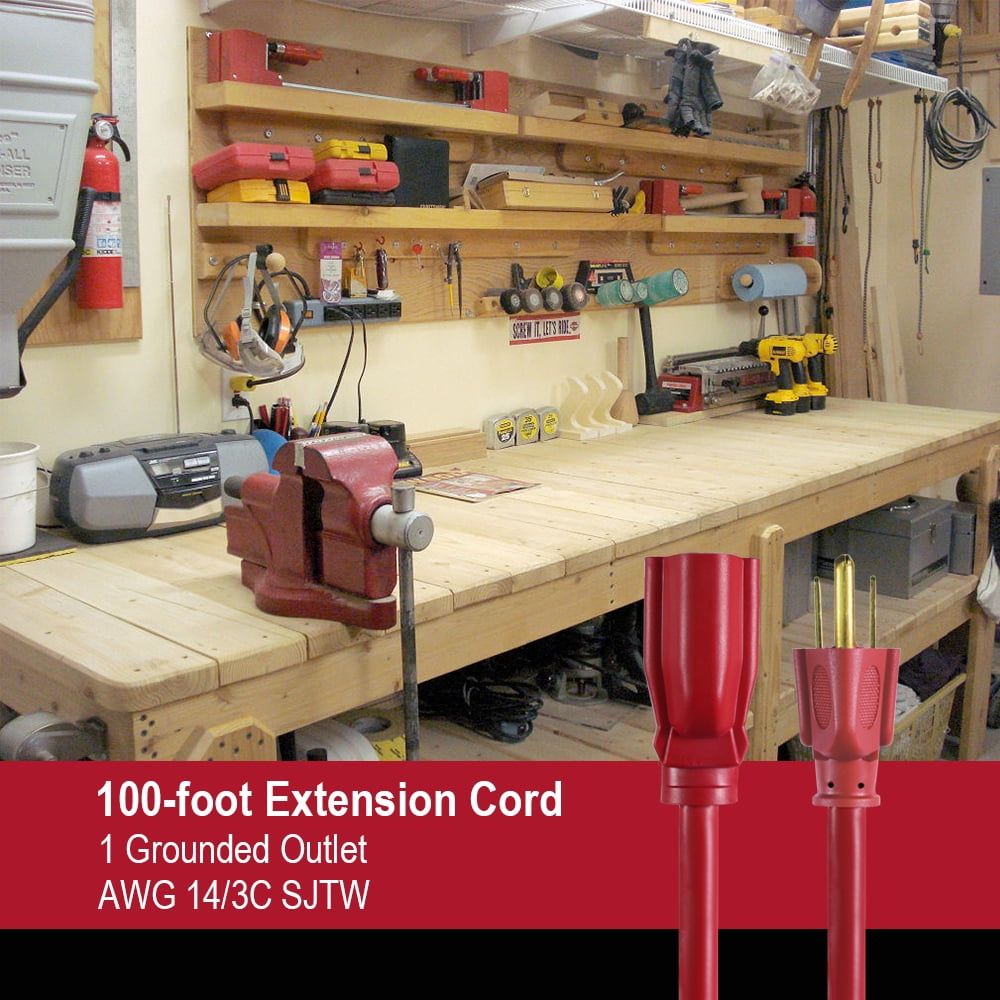 Hyper Tough 100FT 14AWG 3 Prong Red for Indoor and Outdoor Use Extension Cord, 13 amps EasyOptionXY LLC