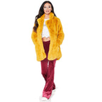 Women's Plus Size Faux Fur Coat - Long Sleeve Thick Winter Jacket in Black/Yellow/Rose Red (European & American Style)
