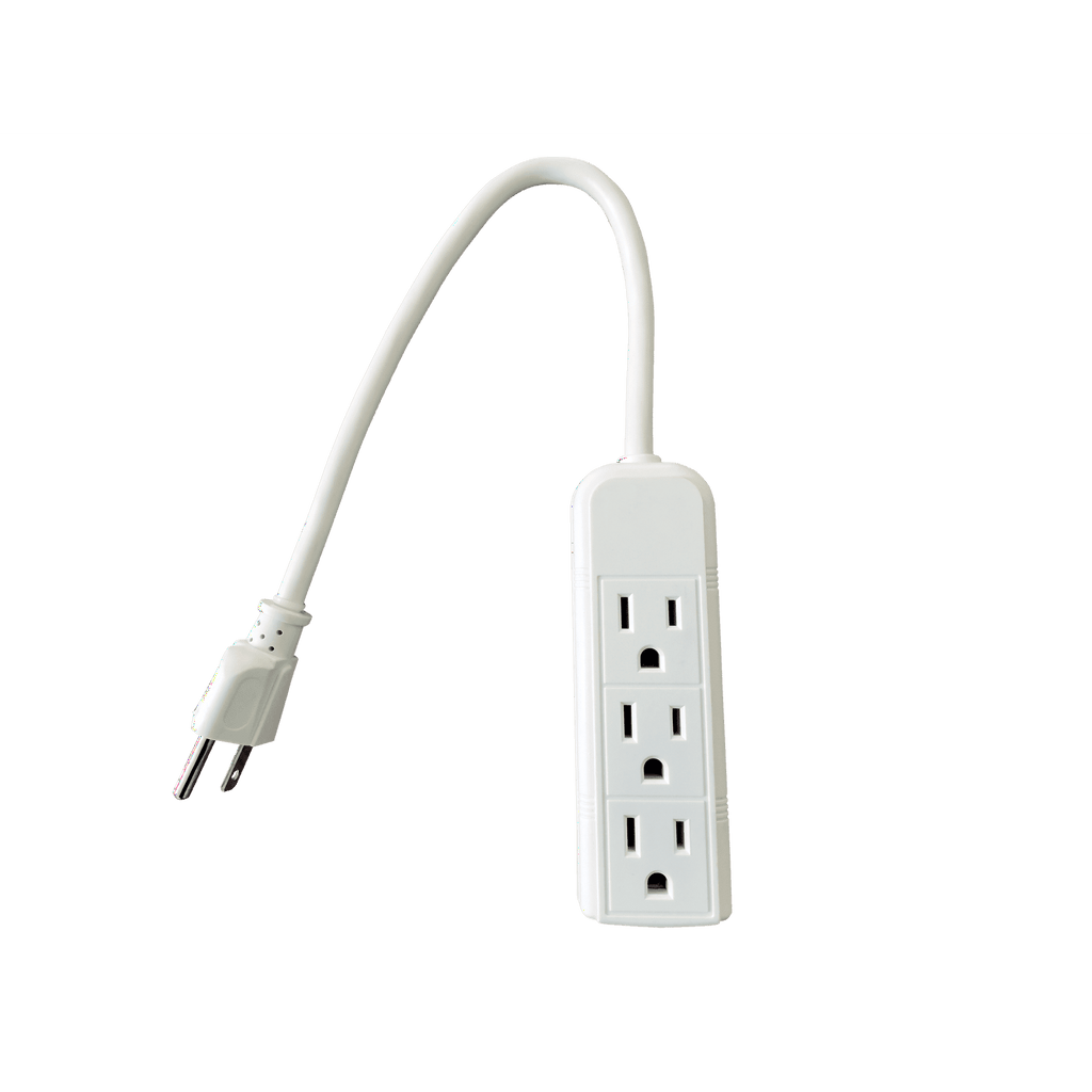 Hyper Tough 3 Outlets Power Strip with 6 Awg 1Ft. Cord, White Color, 125V, 13A