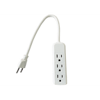 Hyper Tough 3 Outlets Power Strip with 6 Awg 1Ft. Cord, White Color, 125V, 13A