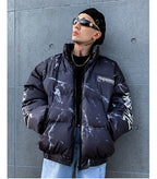 Bear graffiti stand collar cotton coat