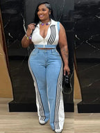 2 Pieces Women's Sets 2025 Spring Summer Denim Sleeveless Suit Tops And Wide Leg Pants Suits Two Piece Set Tracksuit Outfit Purplish Diva