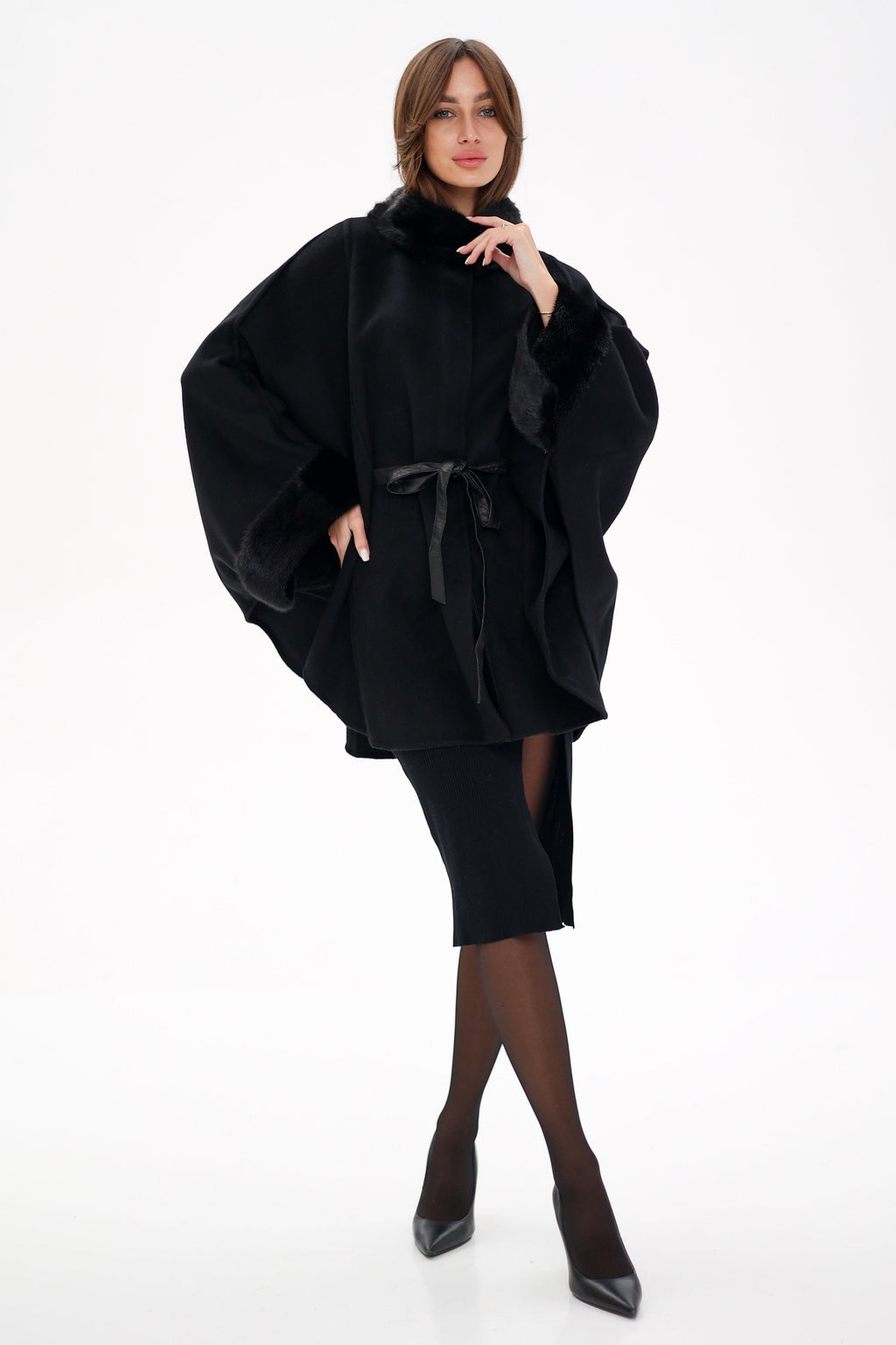 Genuine Scandinavian Mink Fur Double Face Wool Poncho - SJB-DIAMOND ELITES