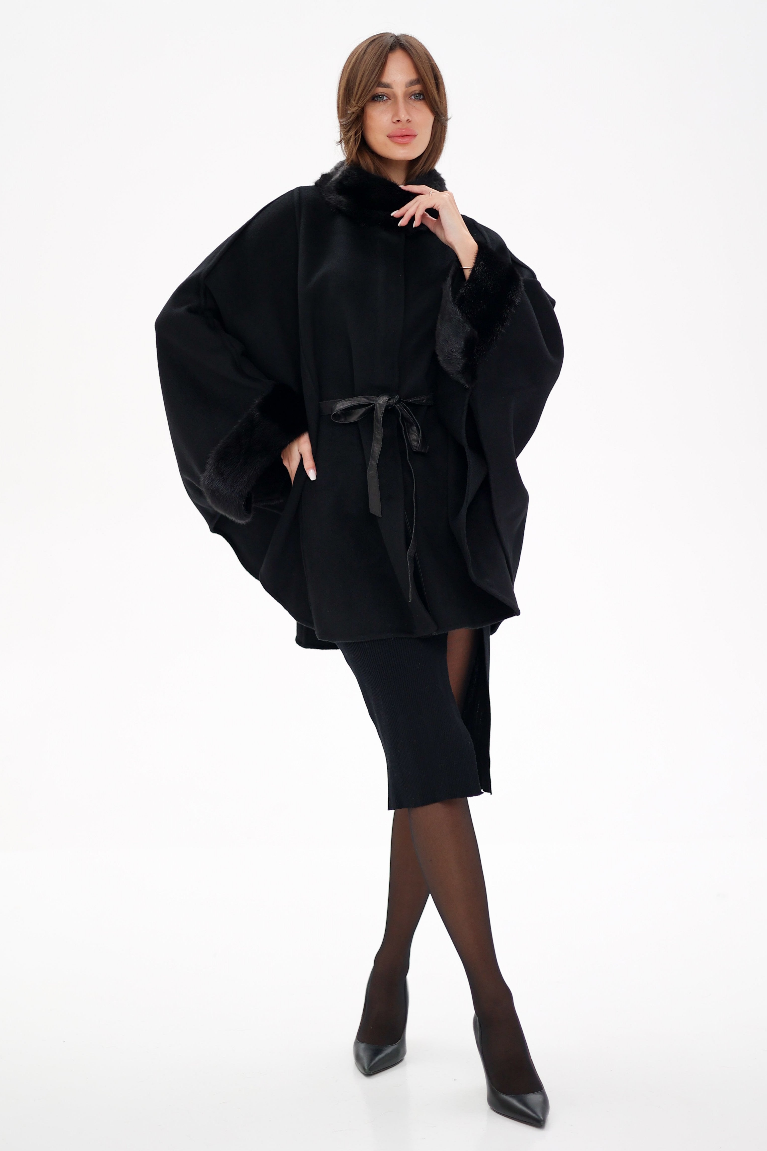 Genuine Scandinavian Mink Fur Double Face Wool Poncho - SJB-DIAMOND ELITES