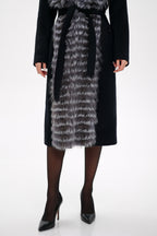 Genuine Silver Fox Virgin Wool Wrap Coat in Black - SJB-DIAMOND ELITES