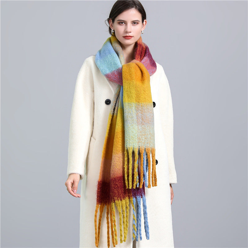 New Luxury Winter Soft Head Wraps Plaid Scarf Shawls Cashmere  Warm Cashmere Scarves Rainbow For Women Stevvex
