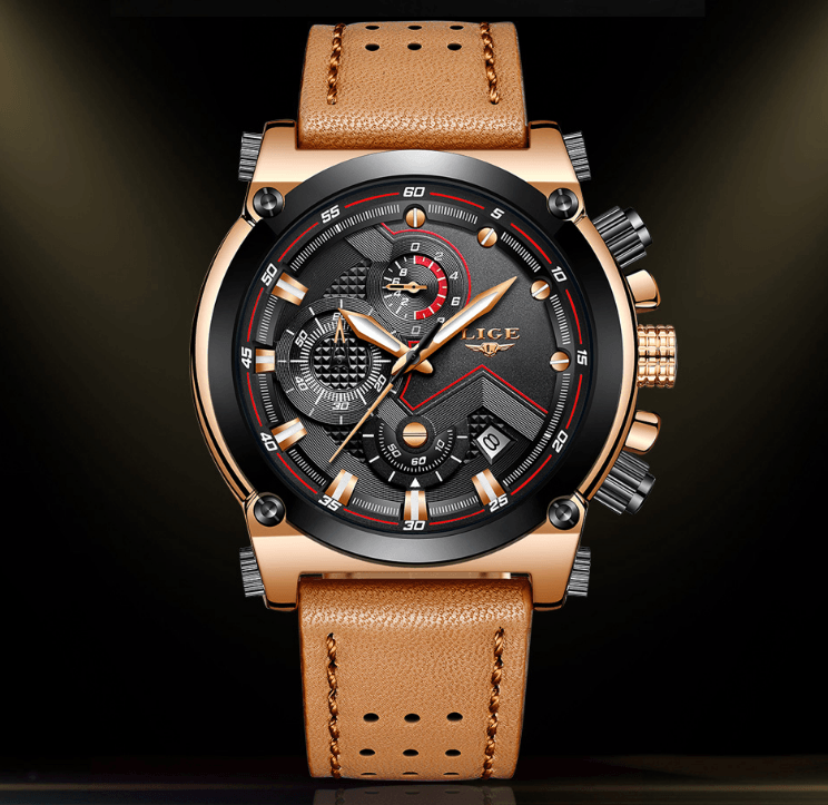 Men's Waterproof Modern Watch With Leather Belts, Stainless Steel Case Excellent Look Perfect Gift Stevvex
