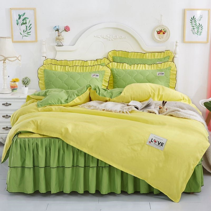 A Full Set Of Quilted Fallwinter Bed Skirt Bedspread Bed Sheet Princess Bedspread Plus Quilt Cover Pi-Mart