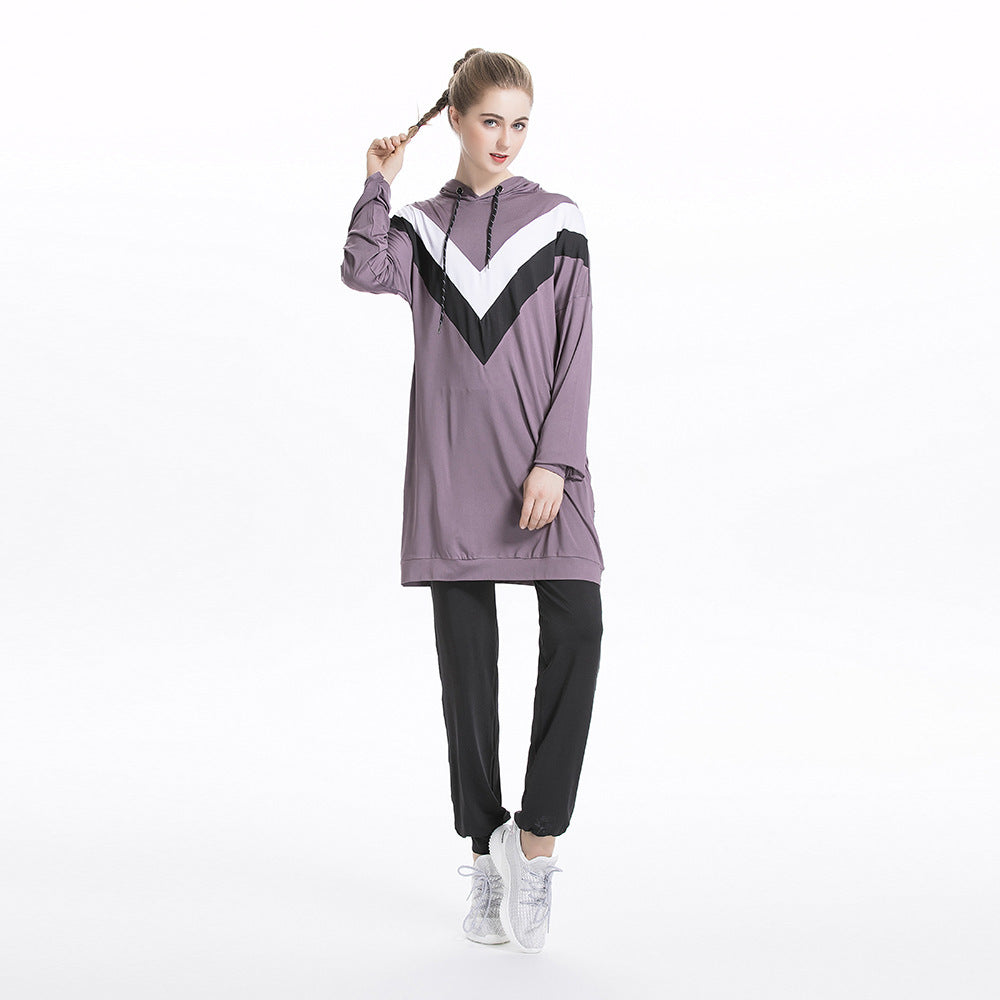 Casual Color Matching Hooded Sports Sweatshirt Suit Pi-Mart