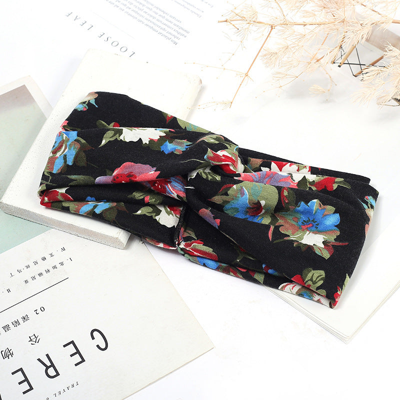 Sweat-absorbent And Anti-perspirant Bundled Headband With Wide-brimmed Print Headband Pi-Mart