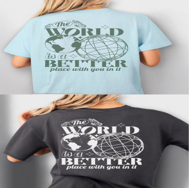 Letter 2D Printed Starry Sky Earth Cotton T-Shirt Lootquake LLC