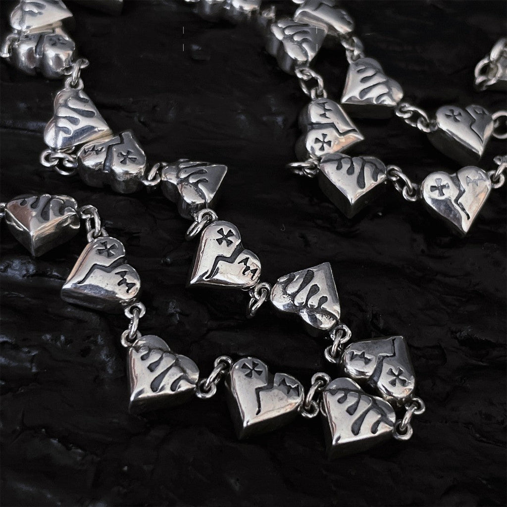 S925 Silver Heart Broken Graffiti Love Necklace