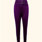Ladies' Solid Color Fashionable High Waist Sexy Slim Fit With Eyelets Versatile Pants - SJB-DIAMOND ELITES