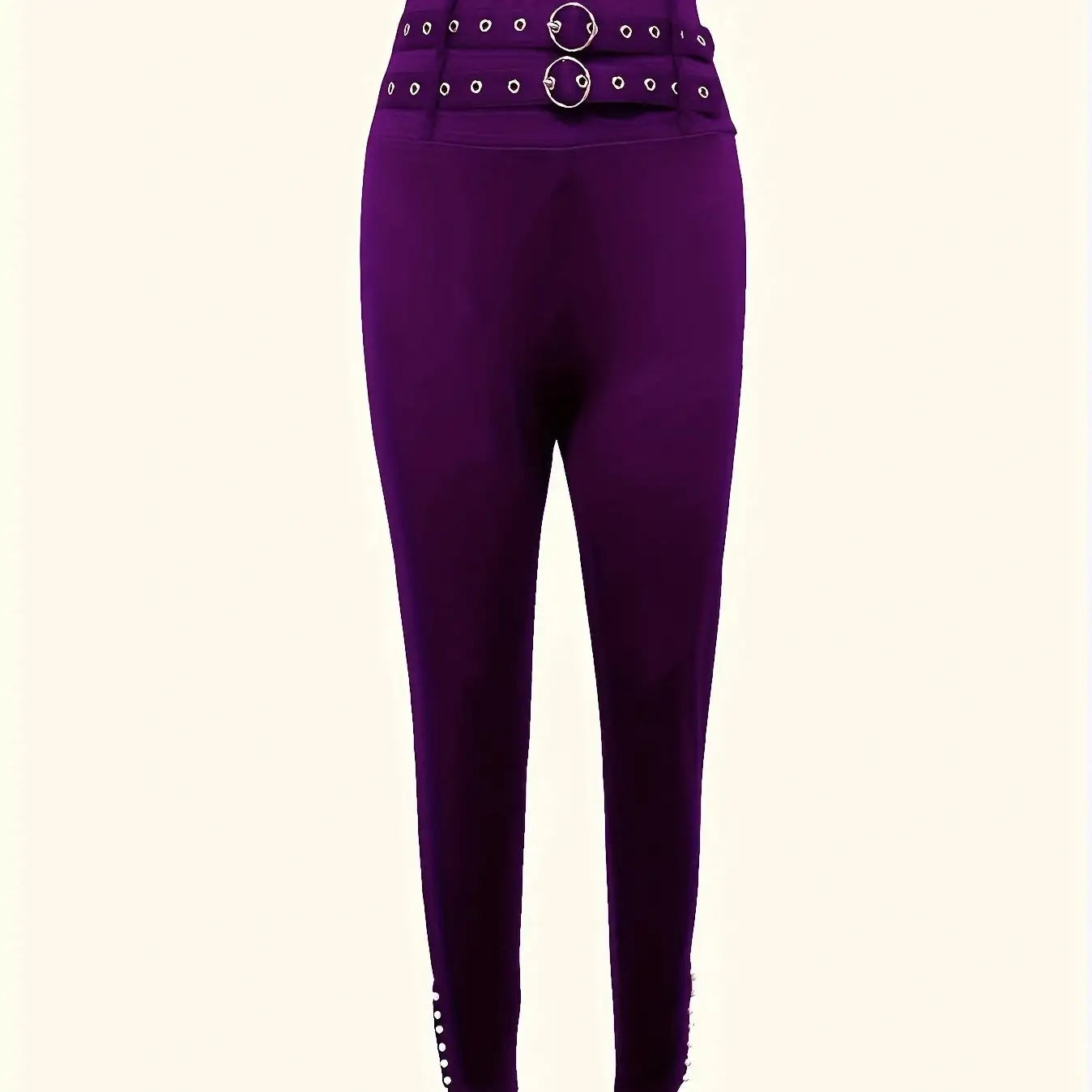 Ladies' Solid Color Fashionable High Waist Sexy Slim Fit With Eyelets Versatile Pants - SJB-DIAMOND ELITES