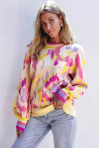 Abstract Balloon Sleeve Sweater - Colorblock Knit | Femstylo