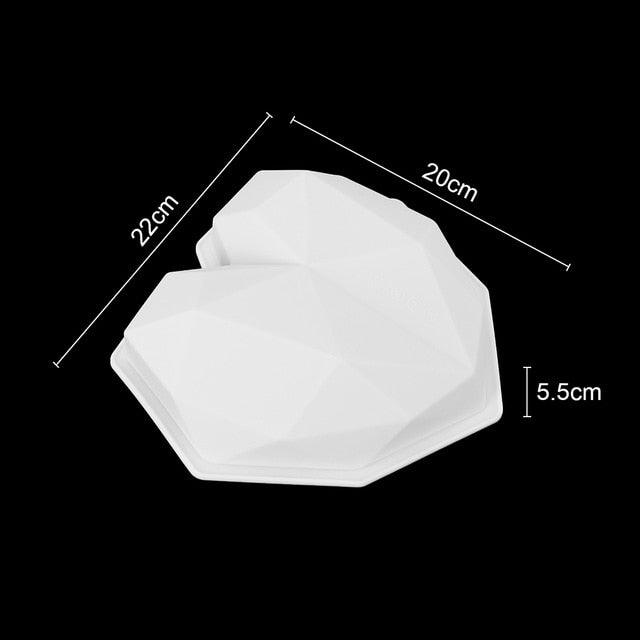 1/8 Cavity 3D Diamond Love Heart Shape Mold Silicone Chocolate Cookie Muffin Baking Tool Sponge Mousse Dessert Cake Decorating Diamond Heart Love Shape Silicone Mousse Cake Dessert Chocolate Molds Tray White Red Stevvex
