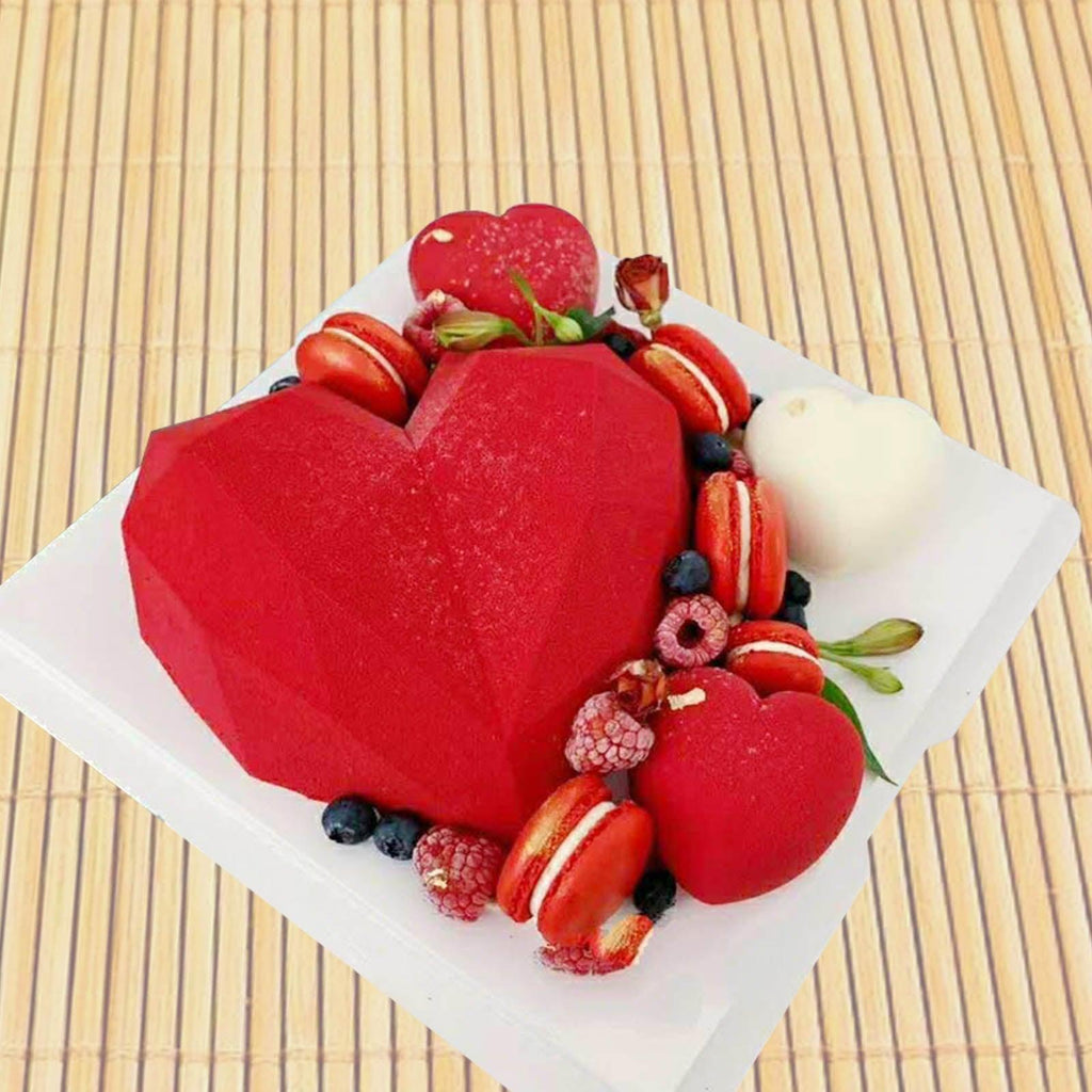 1/8 Cavity 3D Diamond Love Heart Shape Mold Silicone Chocolate Cookie Muffin Baking Tool Sponge Mousse Dessert Cake Decorating Diamond Heart Love Shape Silicone Mousse Cake Dessert Chocolate Molds Tray White Red Stevvex