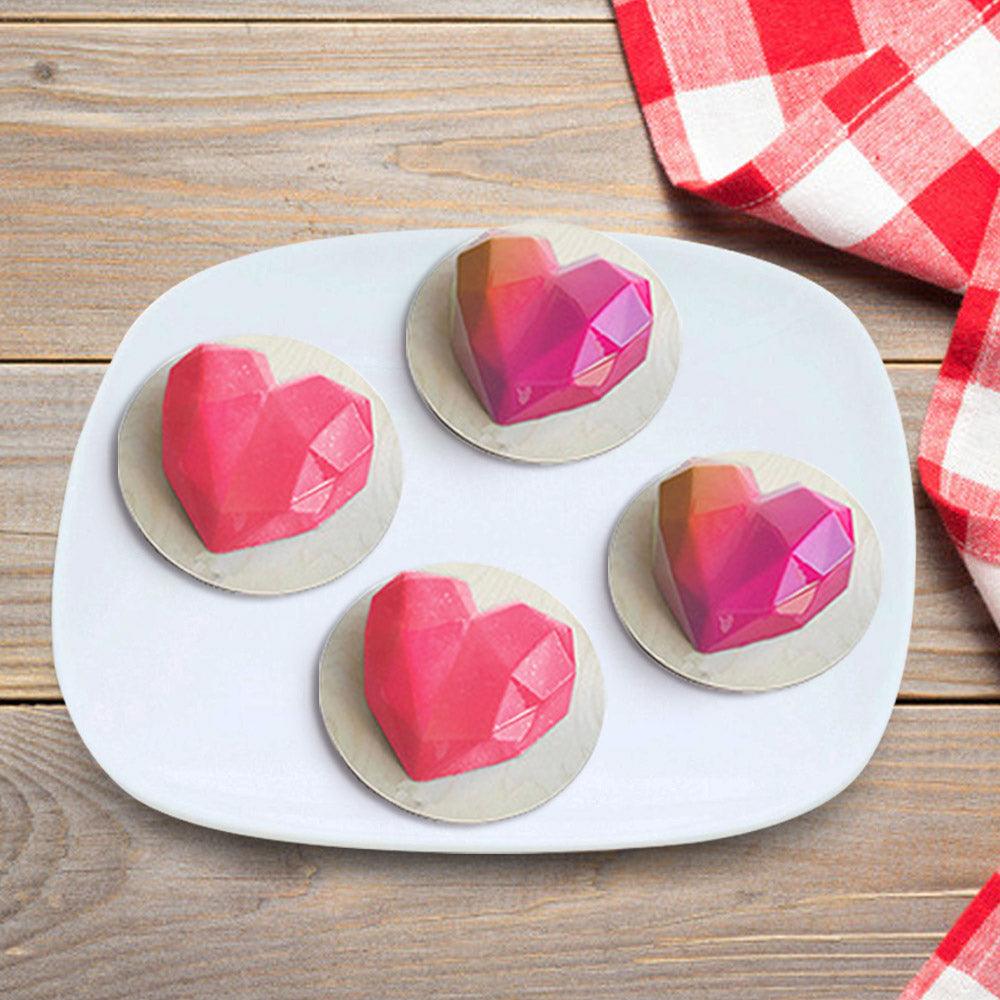 1/8 Cavity 3D Diamond Love Heart Shape Mold Silicone Chocolate Cookie Muffin Baking Tool Sponge Mousse Dessert Cake Decorating Diamond Heart Love Shape Silicone Mousse Cake Dessert Chocolate Molds Tray White Red Stevvex